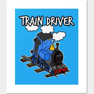 Train Driver Steam Locomotive Rail Enthusiasts (Blue) Posters and Art